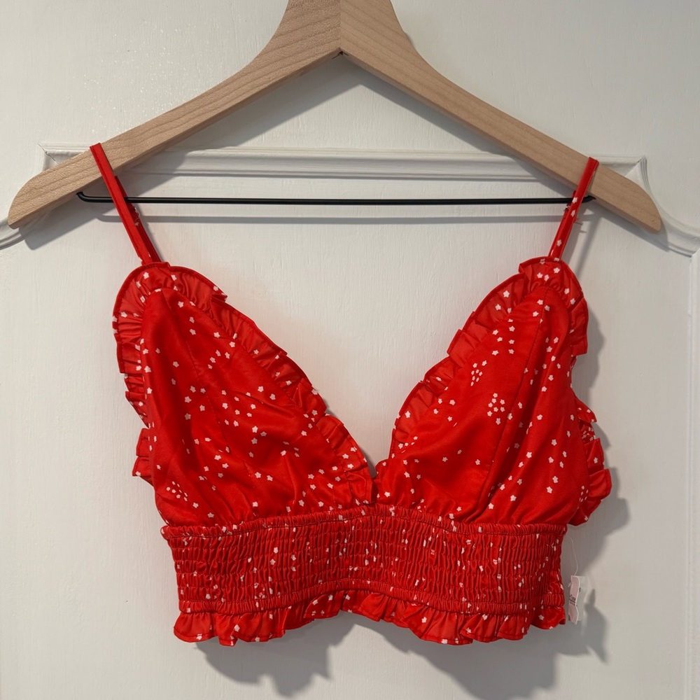 NWT Storia Red & White Cropped Tank Yeah, Yeah, Yeah Top - Size Small